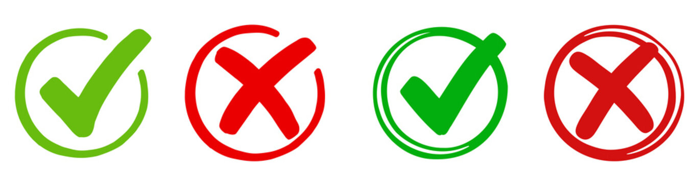 Hand drawn colored checkmark, crossmark symbol