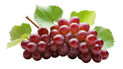 Fototapeta premium Fresh red grapes with green leaves, isolated on transparent background