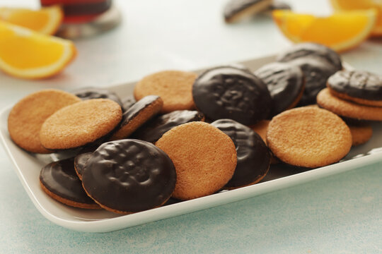 Traditional English cookies with orange marmalade Jaffa cakes