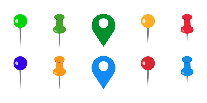 Map pin icon. location pin place marker. Location icon. Map marker pointer icon set. Set of pinpoint location png mockup in 3d without background. Set of map pins and markers Vector illustration.