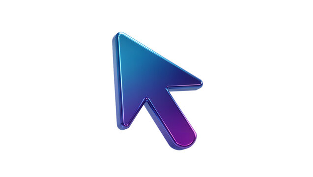 Glossy blue and purple gradient mouse cursor arrow, isolated on transparent background