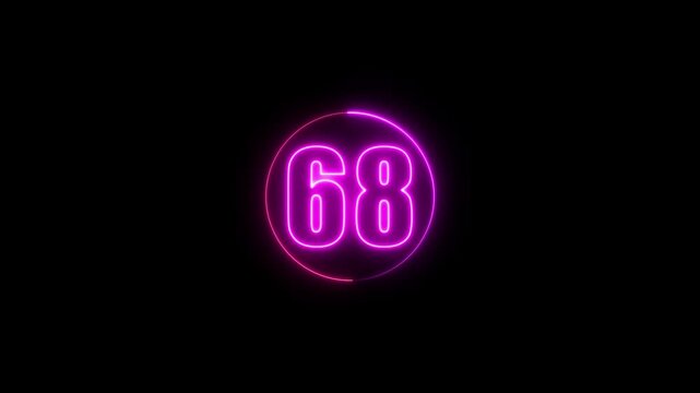 Neon Countdown Timer 68 with Glowing Pink Circle on Black Background &ndash; Futuristic Digital Number Animation