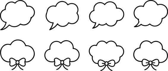 Fototapeta premium Set of cute cloud shaped empty speech and thought bubbles adorned with elegant bows for creative design projects