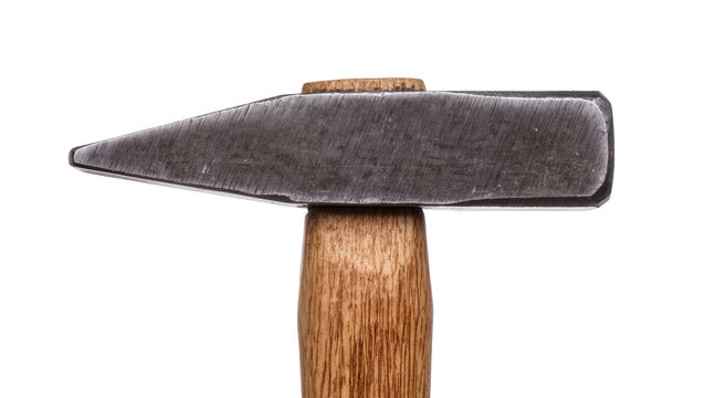 Metal ball-peen hammer with wooden handle, isolated on transparent background