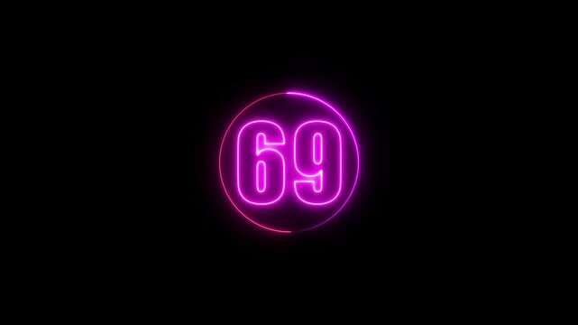 Neon Countdown Timer 69 with Glowing Pink Circle on Black Background &ndash; Futuristic Digital Number Animation