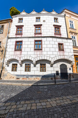 Fototapeta premium Historic house with wavy gable in Znojmo, Czechia