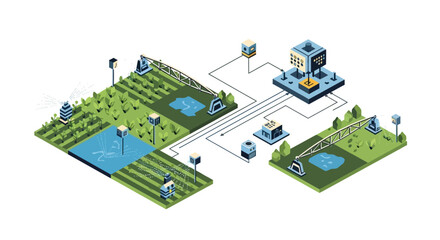 Obraz premium Smart farming technology system illustration isometric view.