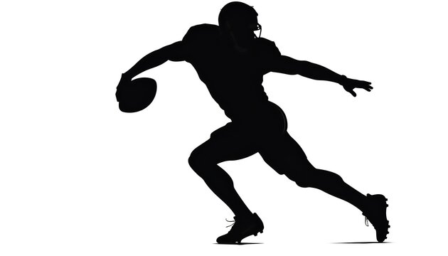 Black silhouette of an American football player running with the ball in a dynamic, action-oriented pose