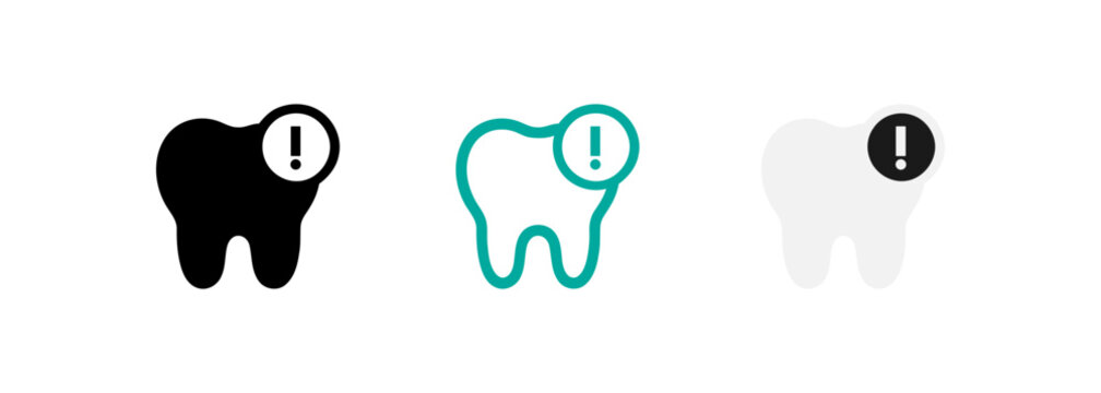 Dental warning icons with exclamation marks on tooth