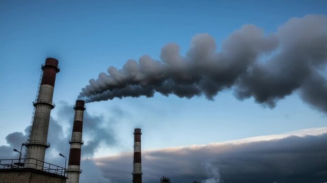 Industrial Chimneys Billowing Thick Dark Smoke Into The Sky Depicting Pollution In Urban Setting Dark Storm Clouds Gather Above Environmental Concerns For Pollution Environmental Iss