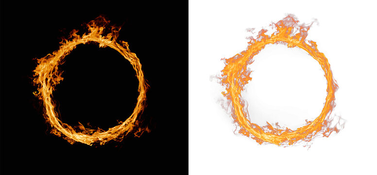 Fire ring with burning flame effect for circus show or magic performance overlay hot circle png