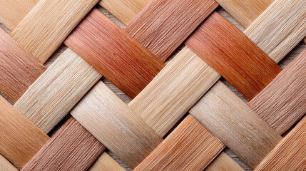 Close view of woven bamboo texture featuring an intricate pattern with variations in light orange and tan tones showing natural material details