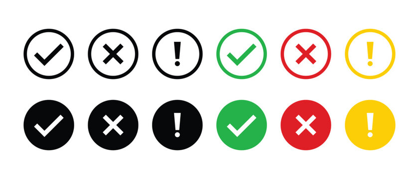 Check Mark Error Warning Vector Icon Set for UI Design