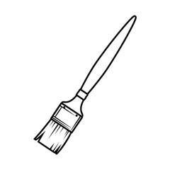 Obraz premium Simple black and white line art illustration of a single paintbrush with a flat head and long handle, used for painting and crafting.