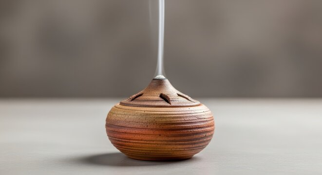 A wooden top spinning gracefully on a smooth surface with a stick.