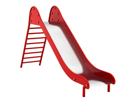 Bright red and white children s playground slide, a fun outdoor activity equipment isolated on transparent background, perfect for kids park designs