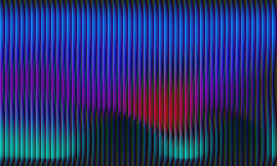 Fototapeta premium Abstract dark background with vertical parallel stripes and vibrant blue, purple, and red neon glow effects