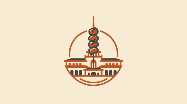 Stylized Logo Depicting a City Building and Food Skewer