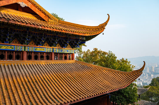 The glazed tile eaves of a temple, China