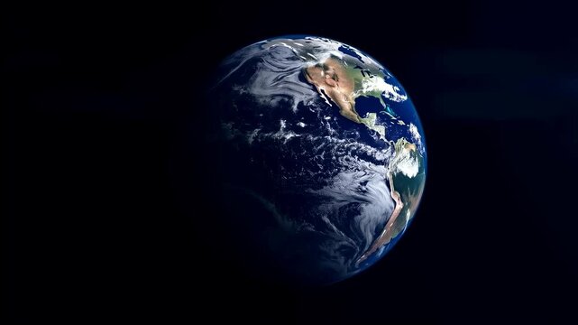 Rotating view of Earth from space showcasing continents and oceans. A stunning representation of our planet's beauty and fragility in the universe
