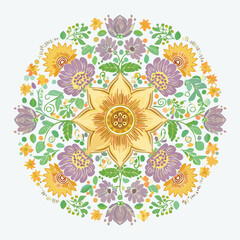 Fototapeta premium Colorful floral design in a circular arrangement against a white background