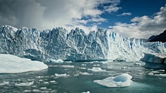 Giant glacier with icy water.