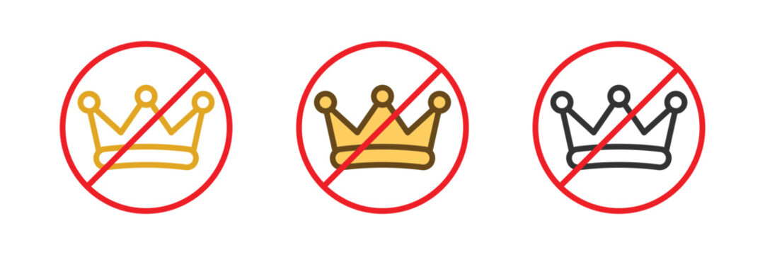 No crowns prohibition symbol set featuring three distinct crown icons each crossed out with a red circle