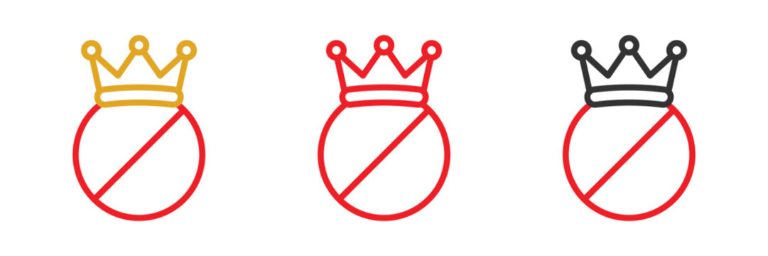 Crown not allowed symbol set is depicted with three crown icons in yellow red and black each accompanied by a red prohibition sign indicating no entry or restriction