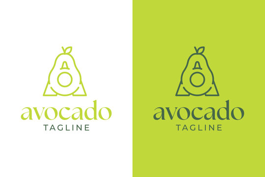 Avocado minimalist logo design with a green color palette suitable for healthy food businesses