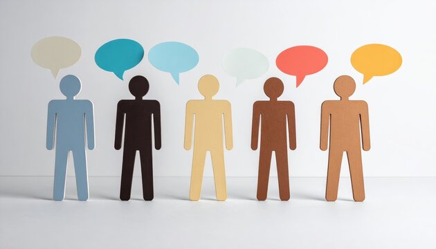 Silhouette figures holding various standards at an event minimalist design studio environment conceptual representation