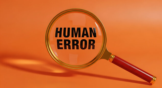 Human Error Detection Magnifying Glass Revealing Mistakes on Orange Background