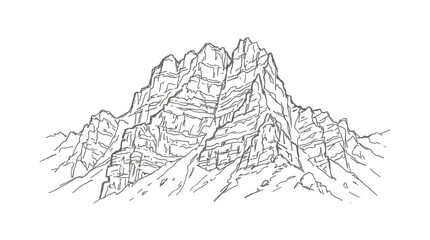 Fototapeta premium Detailed line art illustration of a rugged mountain range with sharp peaks and valleys, showcasing geological formations.
