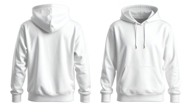 Blank White Hoodie Sweatshirt Displayed Front and Back, Clean Minimalist Apparel Mockup for Design