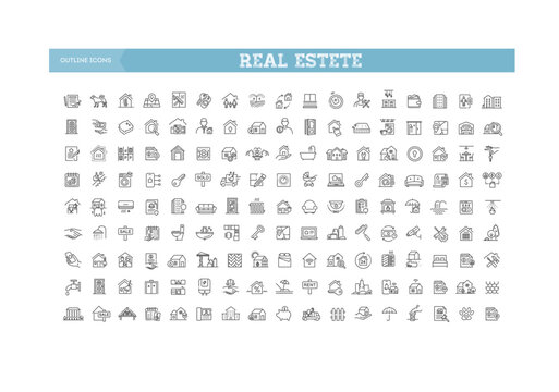 Outline web icons set - Real Estate. Vector icons