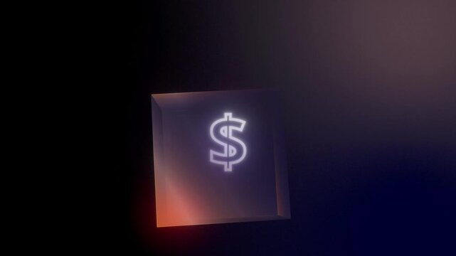 USA United States of America Dollar Currency Symbol With Transparent Glass Cube Modern New Design Concept