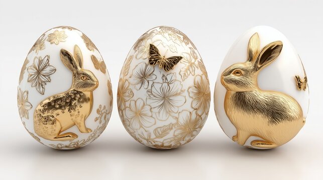 gold easter eggs chicks and bunnies elegant minimal festive composition