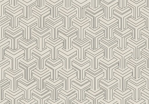 3D geometric pattern with beige lines on light background