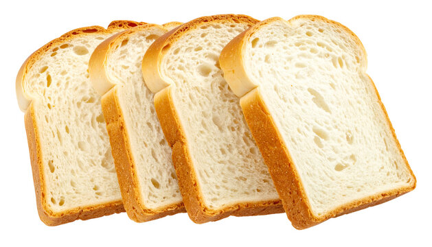 Four slices of white bread overlap, isolated on a transparent backdrop