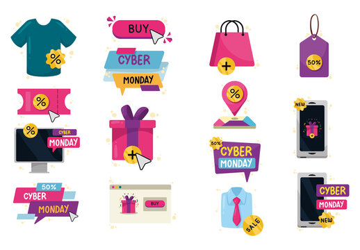 Cyber Monday Shopping Illustration Set