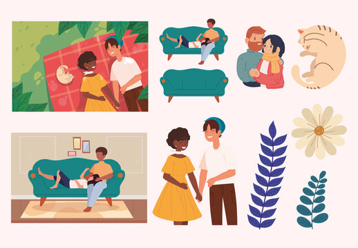 Romantic Couple Illustration Set