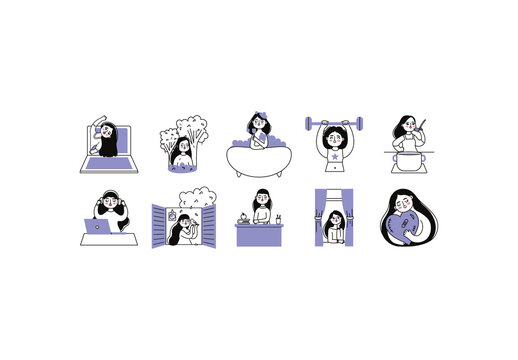 Minimal Lifestyle Girl Illustration Set
