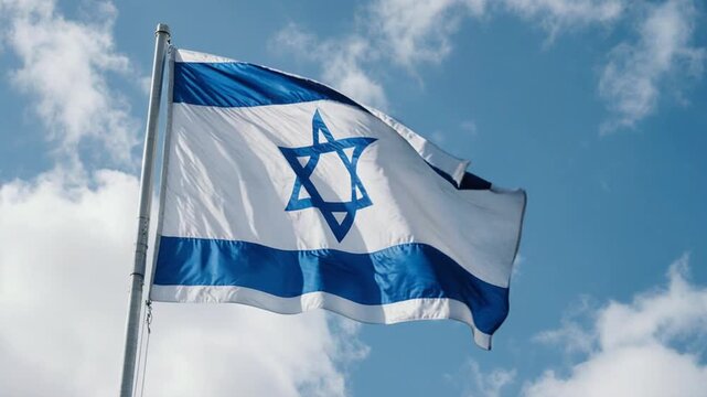 Israeli flag waving in the wind.