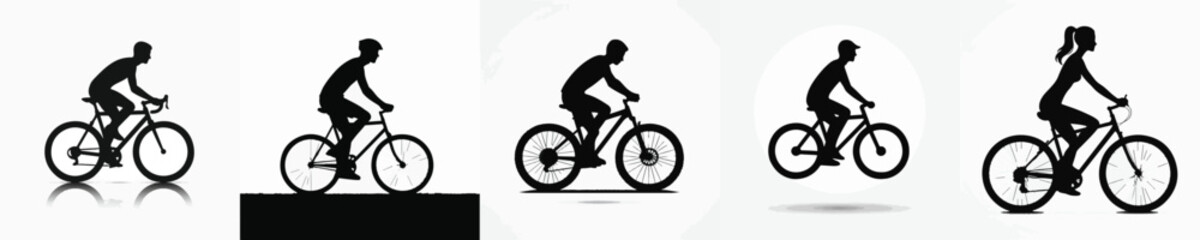 Obraz premium Vector silhouette of person riding bicycle
