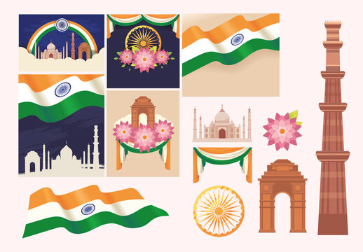 Indian Heritage Cultural Illustration Set