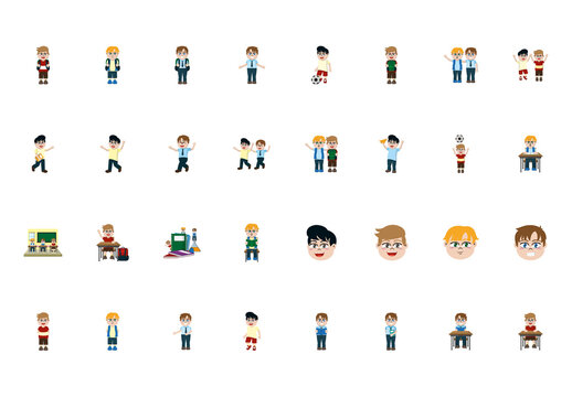 School Boys Illustration Set