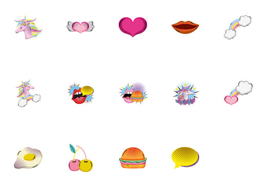 Retro Unicorn Food Illustration Set