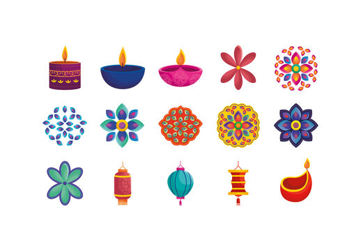 Diwali Mandala Lantern Illustration Set