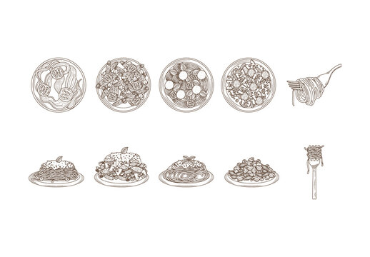 Engraved Pasta Sketch Illustration Set