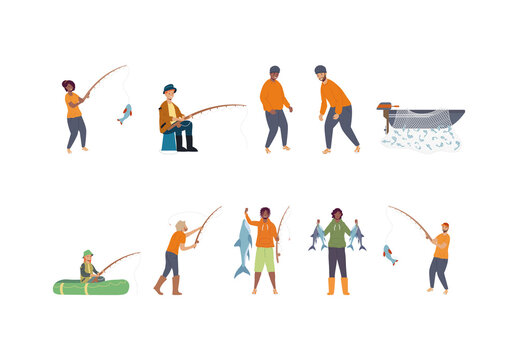 Fishing Character Illustration Set