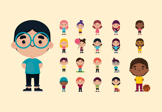 Cute Kids Illustration Set